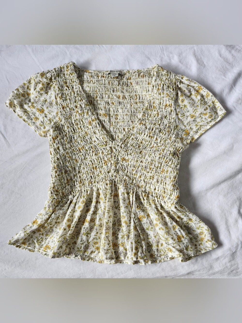 American Eagle Yellow Floral Smocked Peplum Top